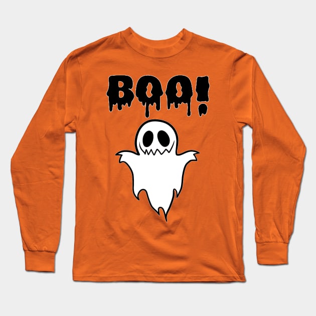 Adorable Ghost with a Playful 'BOO': Halloween Cuteness Unleashed Long Sleeve T-Shirt by FortySeven47_Custom_Designs